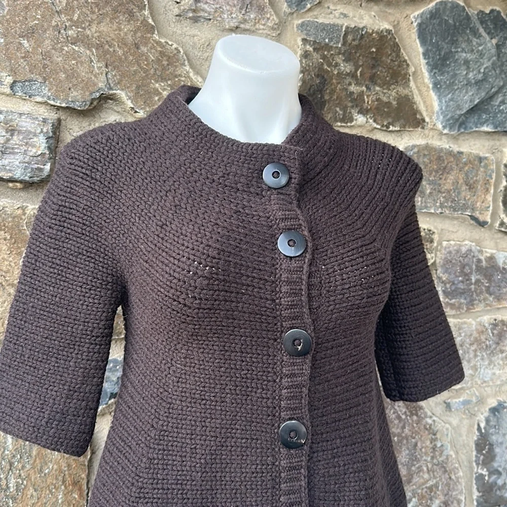 Vince Chunky Knit Wool Blend Mock Neck Cardigan Sweater in Brown Size Small - Picture 2 of 6